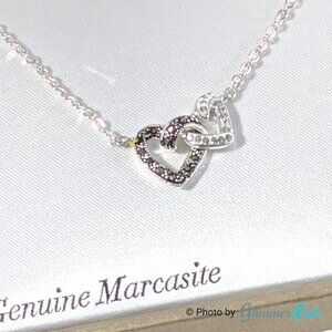 Kohl’s SilverLuxuries Silver Plated Marcasite Double Heart Necklace – 18" Chain